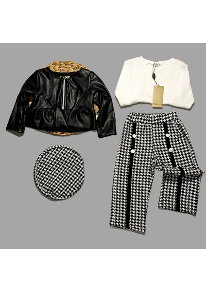 Deri Ceketli Şapkalı 4’lü Takım