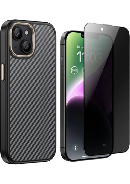 Apple iPhone 14 Plus Kılıf M-safe Şarj Özellikli Karbon Fiber Görünümlü Zore Antina Kapak + Hayalet Ekran Koruyucu