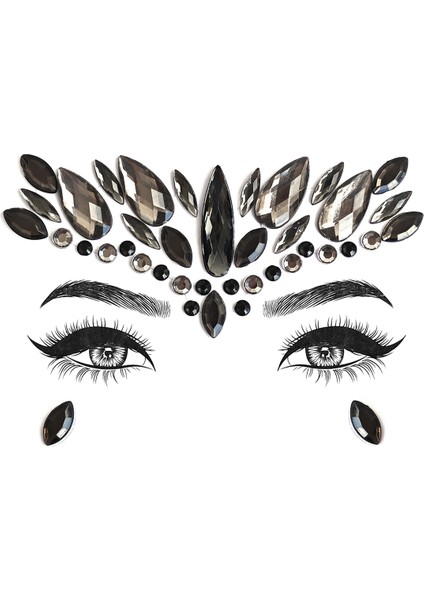Obsidian Kristal Kesim Makyaj Festival Yüz Taşı Siyah Renk Face Gems modelleri