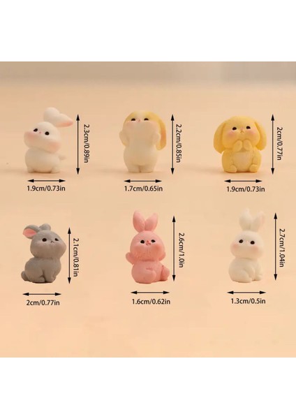 6'lı Mini Tavşan Figürleri – Teraryum ve Dekoratif Biblo Seti
