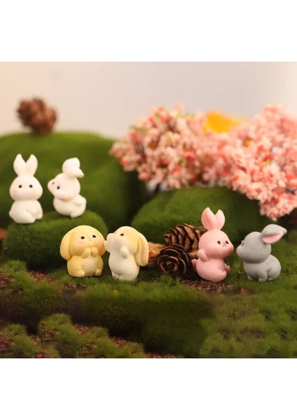 6'lı Mini Tavşan Figürleri – Teraryum ve Dekoratif Biblo Seti