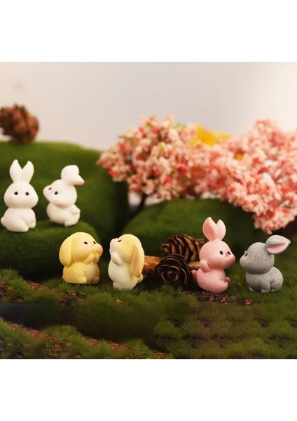 6'lı Mini Tavşan Figürleri – Teraryum ve Dekoratif Biblo Seti