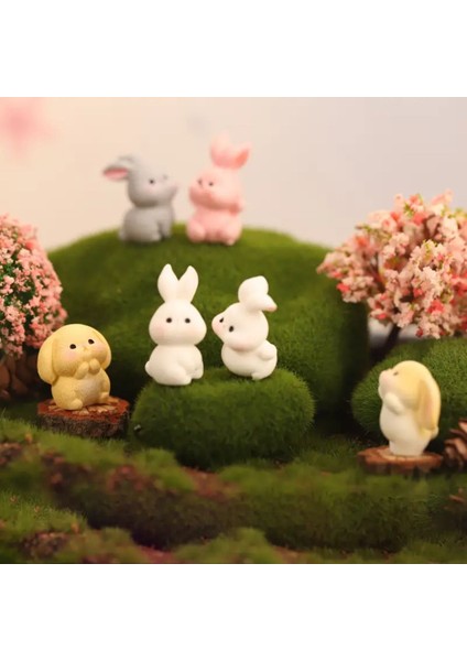 6'lı Mini Tavşan Figürleri – Teraryum ve Dekoratif Biblo Seti