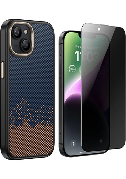 Apple iPhone 14 Plus Kılıf M-safe Şarj Özellikli Karbon Fiber Görünümlü Zore Antina Kapak + Hayalet Ekran Koruyucu