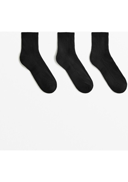 3'lü Pamuklu Dikişsiz Boğazı Lastik Örgülü Triko Spor (Bilek Üstü Patik) Çorabı
