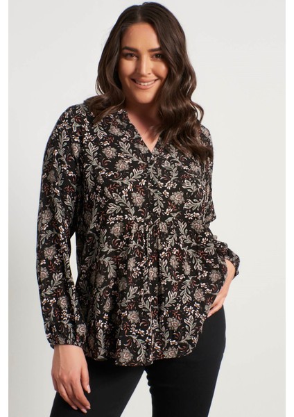 V Yaka Önü Büzgülü Bluz