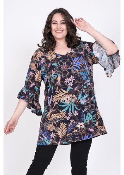 Kolları Fırfırlı 3/4 Kol Bluz