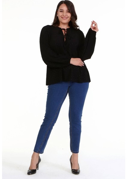 V Yaka Önü Bağcıklı Bluz fırsatları