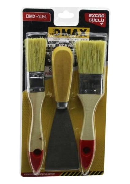 Doğal Ahşap Saplı 3 Parça 19 cm Boyutların Da Ince-Kalın Kestirme Fırçası ve Spatula Seti
