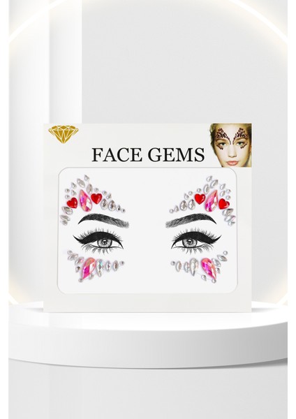 Crimson Kalp Detaylı Kendinden Yapışkanlı Yüz Makyaj Taşı Face Sticker