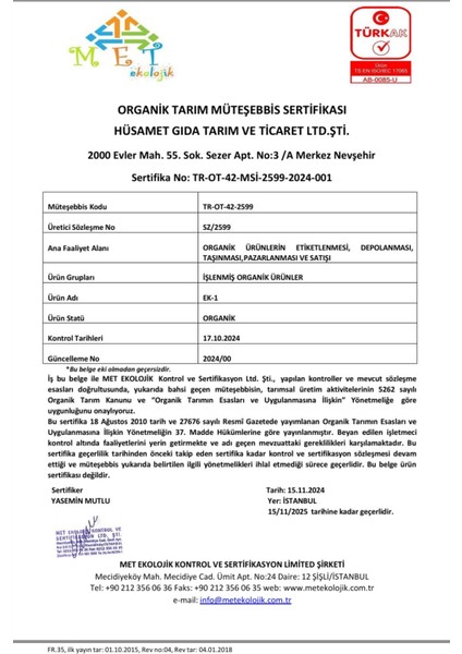 Organik Bulgur Sertifikalı 500gr