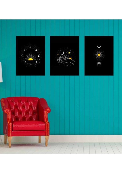 Güneş Ay Evren Ahşap Tasarım Duvar Panosu 3'lü Set
