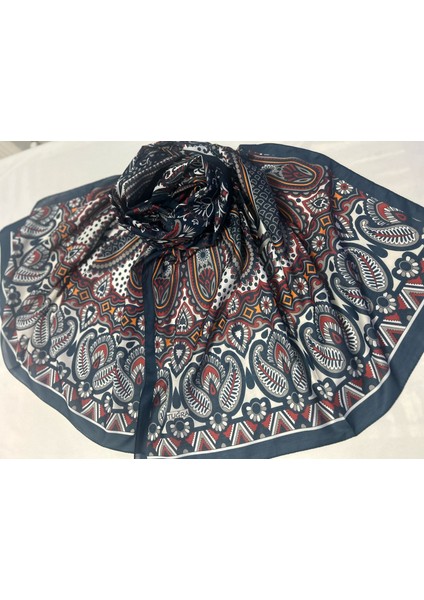 Kadın Pamuklu Lacivert Retro Etnik Şal