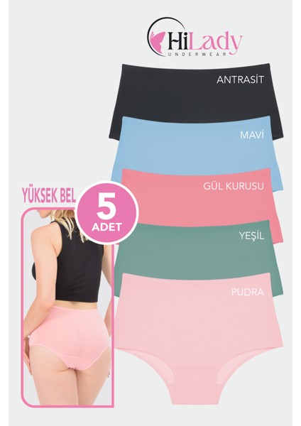 Kadın Külot 5'li Paket Yüksek Bel Külot Koyu Soft, Likralı Pamuklu Kumaş