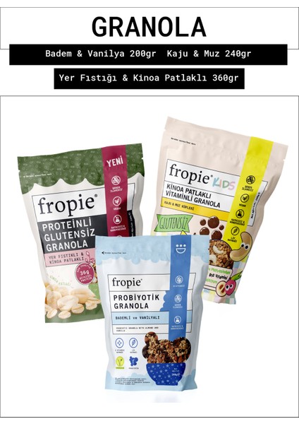 Badem & Vanilya - Kids Kaju & Muz Küpleri - Glutensiz Yer Fıstıklı & Kinoa Patlaklı granola 3’lü Set