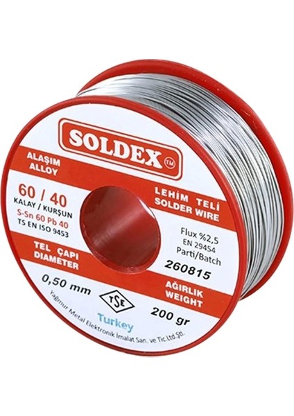 200 gr Lehim Ince 0,50 mm Soldex SN60 PB40