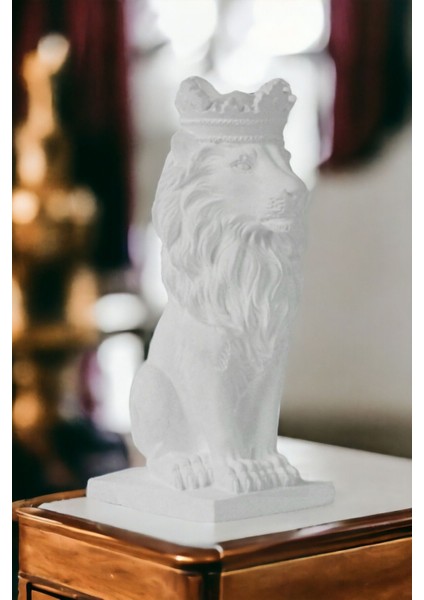 Biblo Dekoratif Heykel Taçlı Aslan Biblosu Beyaz Model 34