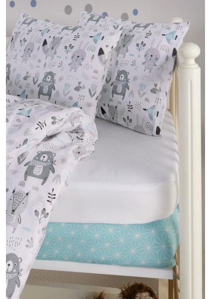 %100 Pamuklu Bebek Nevresim Takımı (Alezli) 5 Parça Kutulu Set 100X150CM