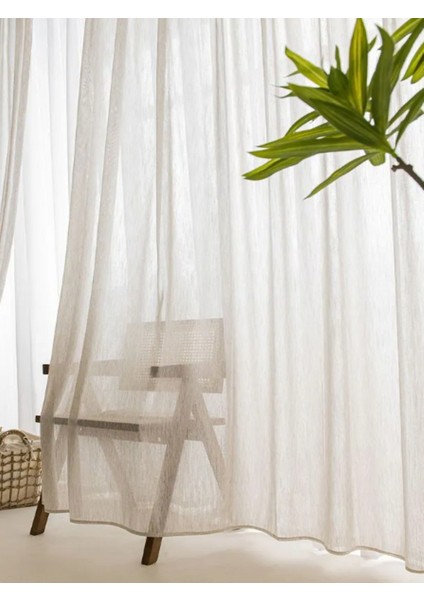 Modern Panama Keten Tül Perde - Koyu Krem - Pileli Dikim 1x2,5 Pile - L700