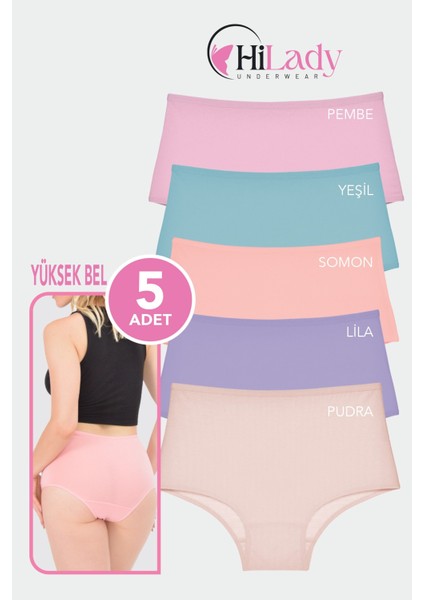 Kadın Yüksek Bel Külot 5'li Paket Soft Renkler, Likralı Esnek Pamuklu ve Nefes Alabilir