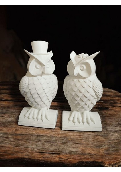 Baykuş 2'li Eş Figür Biblo Dekor 15X8X6 cm - 13,5X7X6 cm