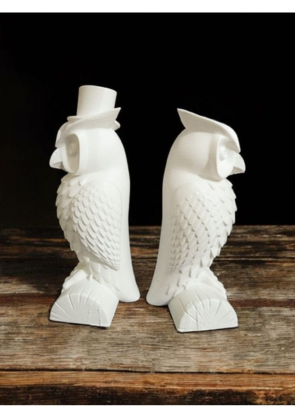 Baykuş 2'li Eş Figür Biblo Dekor 15X8X6 cm - 13,5X7X6 cm