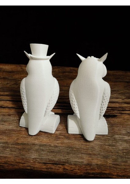 Baykuş 2'li Eş Figür Biblo Dekor 15X8X6 cm - 13,5X7X6 cm