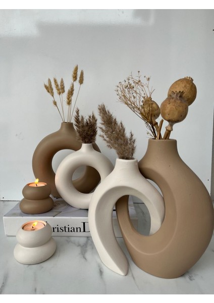 Sibel/ela Tasarım Sevgili Vazo Set, Dekoratif Halka Mumluklu Set