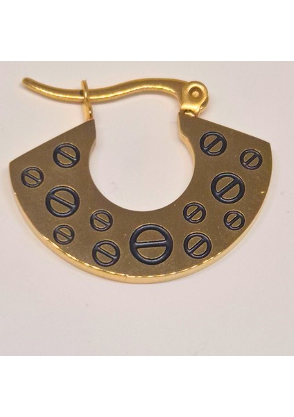 Gold Paslanmaz Çelik Yarım Ay Küpe - Yuvarlak Desenli, Modern, Şık ve Günlük Kullanıma Uygun Tasarım fiyatları