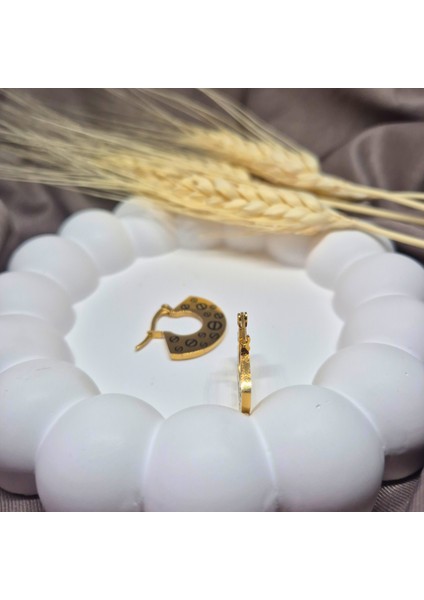 Gold Paslanmaz Çelik Yarım Ay Küpe - Yuvarlak Desenli, Modern, Şık ve Günlük Kullanıma Uygun Tasarım modelleri