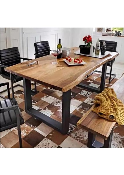 Ahşap Kütük Yemek Masası / Toplantı Masası / Çalışma Masası U Ayak