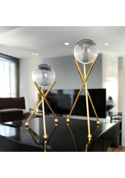 2 Li Çapraz Ayaklı Gold Ev/ofis Dekor Tel Aksesuar Kristal Cam Küre