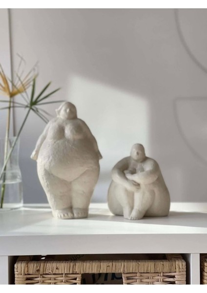 Ev Dekor Dekoratif Ikili Gri Fat Lady Iskandinav Heykel Biblo Biblo Büst Aksesuar
