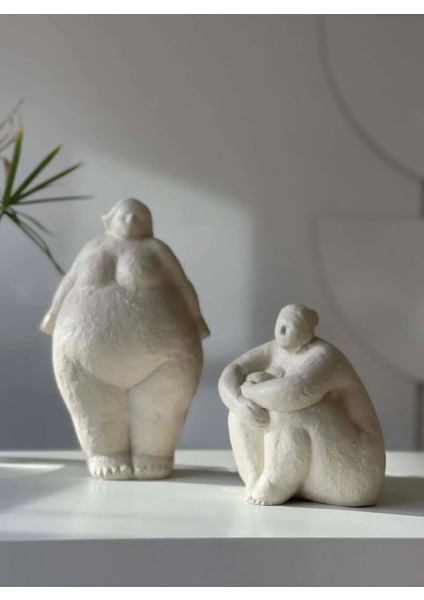 Ev Dekor Dekoratif Ikili Gri Fat Lady Iskandinav Heykel Biblo Biblo Büst Aksesuar