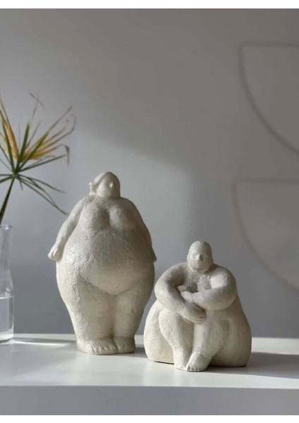 Ev Dekor Dekoratif Ikili Gri Fat Lady Iskandinav Heykel Biblo Biblo Büst Aksesuar