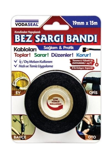 Yapışkanlı Bez Sargı Bandı Kablo Toplayıcı - 19 mm x 15 Mt.