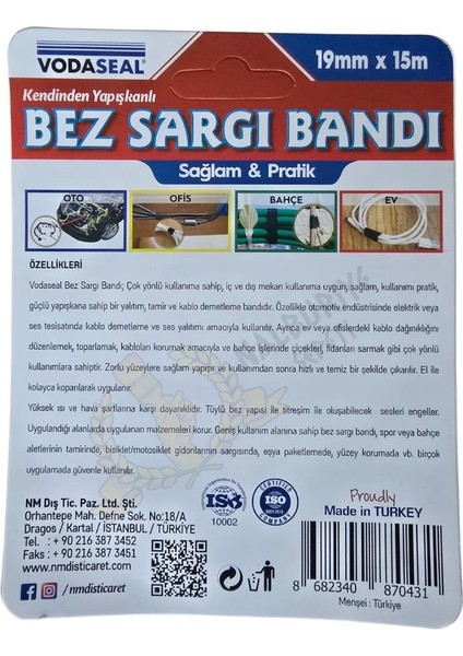 Yapışkanlı Bez Sargı Bandı Kablo Toplayıcı - 19 mm x 15 Mt. fiyatları
