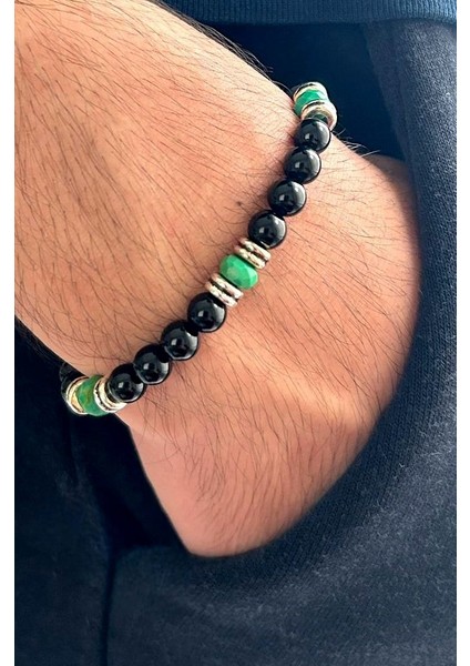 6 mm Oniks & Turkuaz Doğaltaş Erkek Bileklik modelleri