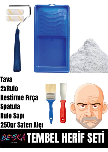 Tembel Herif Seti | Boya Tavası| 2X10CM Rulo | Rulo Sapı | Kestirme | Spatula | Saten Alçı
