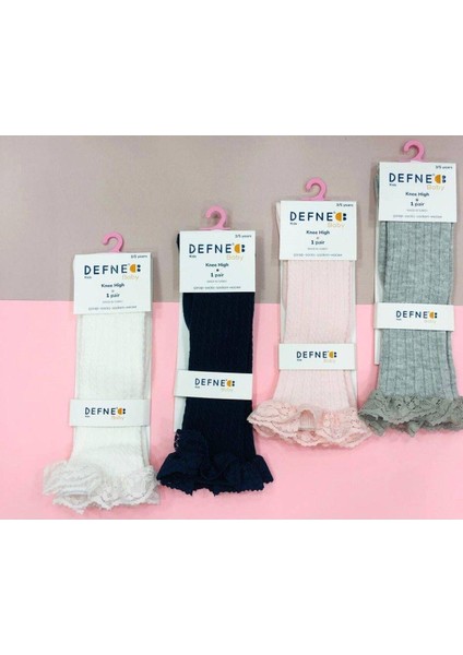 1 Adet Kız Çocuk Fisto Detaylı Gri Desenli Dizaltı Çorabı