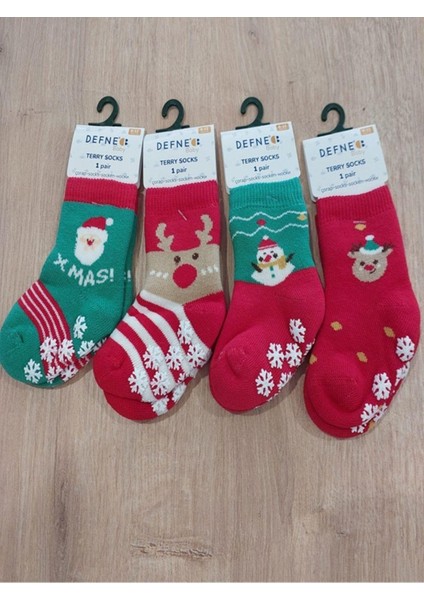 Kıpırık Baby 4 Çift Havlu Pamuklu Kışlık Yılbaşı Desenli Unisex Çocuk ve Bebek Soket Çorap modelleri