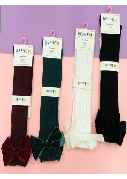 1 Adet Kız Çocuk Kadife Kurdele Deteylı Siyah Dizaltı Çorabı