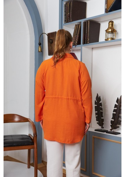 Bel Bağcık Detaylı Fermuarlı Büyük Beden Turuncu Ceket fırsatları