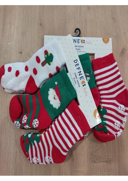 Kıpırık Baby 3 Çift Havlu Pamuklu Kışlık Yılbaşı Desenli Unisex Çocuk ve Bebek Soket Çorap indirimleri