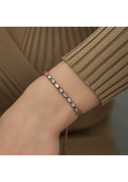 Gümüş Rose Oval Kesim Elmas Montür Asansör Bileklik modelleri