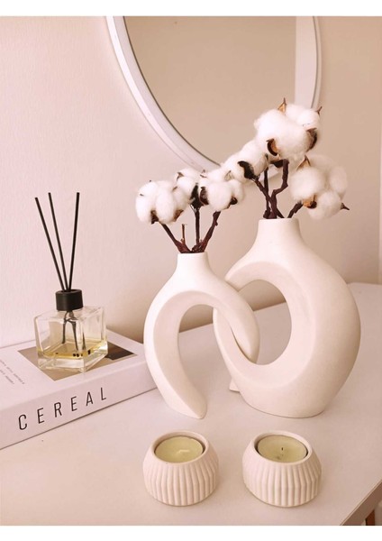 2'li Sarmaşık Sevgili Vazo,mumluklu Vazo Set, Modern Tasarım Dekoratif Obje