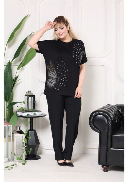 Büyük Beden Kelebek Taş Detaylı Likralı Yarasa Kol Bluz JB201565489 fiyatları