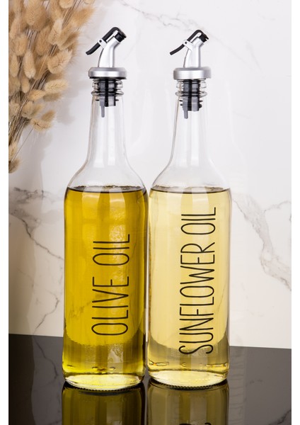 2li 750 ml Ayçiçek Yağı ve Zeytinyağı Etiketli Yağlık Sıvı Yağ Şişesi Gri Tıpalı Cam Yağdanlık
