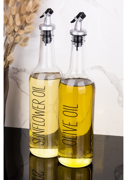 2li 750 ml Ayçiçek Yağı ve Zeytinyağı Etiketli Yağlık Sıvı Yağ Şişesi Gri Tıpalı Cam Yağdanlık