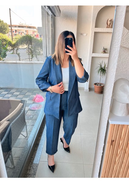 Keten Blazer Takım Mavi rengi fiyatları